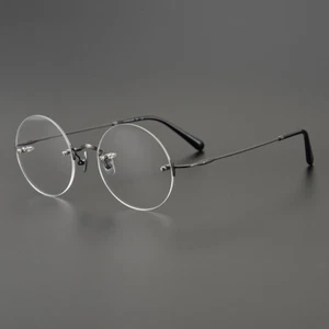 Rimless Titanium Frame Steve Jobs Style Glasses Small Round Eyeglasses Brillen - Picture 1 of 25