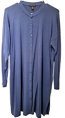 Vestido Eileen Fisher M Cadete Azul Estilo Henley Manga Larga Botón Frontal Slinky Foto 1 de 4