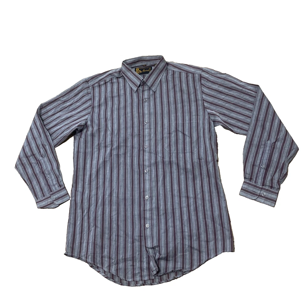 DELUXE VTG 80s 90s Shirt Men 15-15.5 M Gray Red Stripe Western Rockabilly 42" - Image 1 of 4