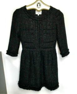Mini abito tubino Chanel donna nero argento misto lana cotone tweed taglia small - Foto 1 di 14