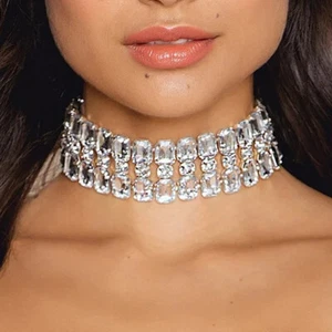 Rhinestone Crystal Choker Necklace Wedding Party Prom Necklaces For Women - Picture 1 of 5