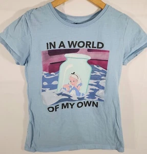 Disney Girls Alice in Wonderland Gray Shirt Size S In A World Of My Own Bottle - Picture 1 of 3