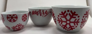 Crate and Barrel Set of 3 White with Red Snowflake - Picture 1 of 7