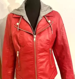 Black Rivet Women's leather Jacket XXL Red Color With Removable Hood - Picture 1 of 22