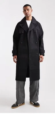 ASOS Oversized Trench Coat Mens XS BLACK Rain Overcoat Outdoors Long - Image 1 of 3