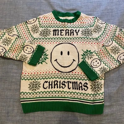 Feliz Navidad Cara sonriente Fea Navidad Suéter Niños XL 14 16 Foto 1 de 4