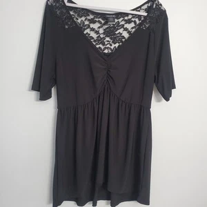 Torrid Woman's Babydoll Top Lace Detail Whimsycal Black Cottagecore Sz 1/1X - Picture 1 of 12