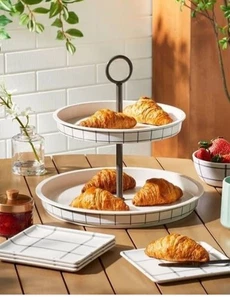 ⚡️Hearth & Hand Magnolia 2-Tier Grid Pattern Bamboo Melamine Serve Tray - Picture 1 of 2