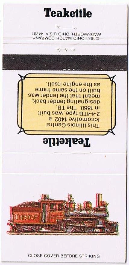 Transportation Matchbook Cover Trains Teakettle - Image 1 of 1