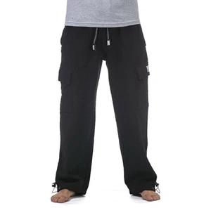 Pro Club Men's Drawstring Waist Heavyweight Fleece Cargo Pants JL3 Black Small - Picture 1 of 5