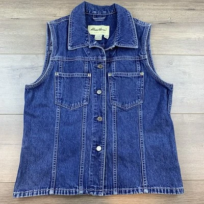 Винтажный 90-х Eddie Bauer классический заклепки Jean жилет женщин средний синий средний стирка джинсовой ткани - Изображение 1 из 4