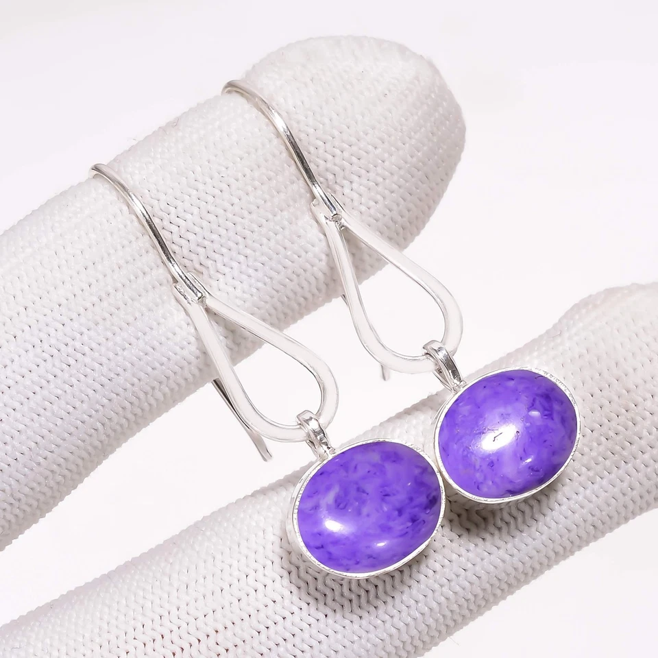 Russischer Charoit Edelstein Handarbeit 925 Sterling Silber Schmuck Ohrringe - Bild 1 von 4