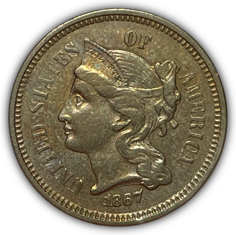 1867 Three Cent Nickel Almost Uncirculated AU Coin #28122 - Image 1 of 3