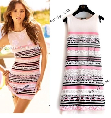 Vestido tejido cachemir a rayas rosa negro Chanel 11C Karl Lagerfeld 38 US6 Foto 1 de 4