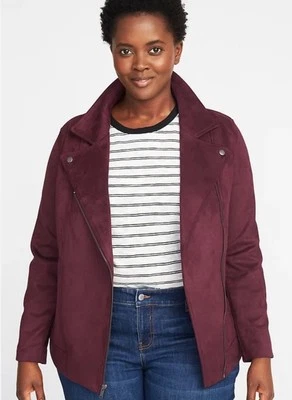 Old Navy Womens Burgundy Sueded Knit Moto Jacket Size 3X - Image 1 of 4