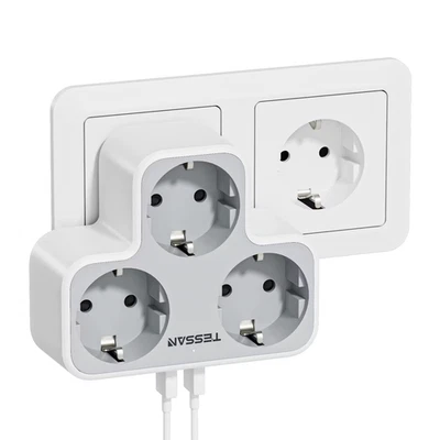  Prolunga per Presa Multipla a Muro Con 3 Prese 2 Porte USB Adattatore per Presa - Immagine 1 di 4