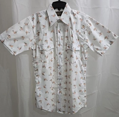 VTG Men's JCPenney Authentic Western Shirt White Floral Snap  15in Neck/ Small - Image 1 of 4