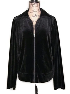 Talbots - Soft Cotton Blend Black Velour Full Zip Jacket - Women's Size XL - Picture 1 of 5