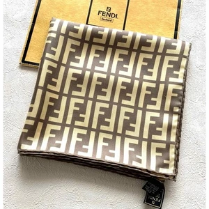 FENDI Silk scarf Z Brand new and unused Japan 88cm x 88cm Beige Brown gold - Picture 1 of 9