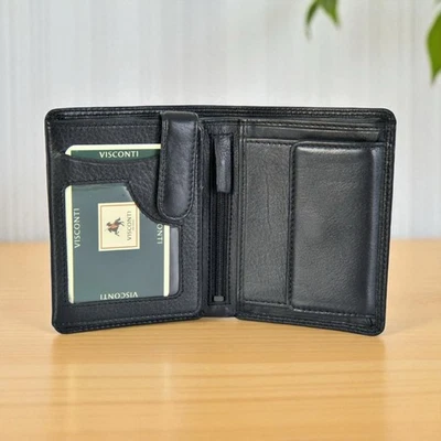 Visconti Black Real Leather 8 Card RFID Wallet With Coin Purse Gift Boxed - HT11 - Image 1 of 4
