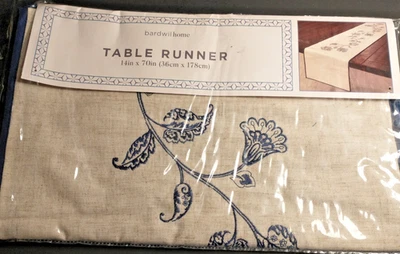 Bardwil Blue floral poly blend table runner 70" x 14" - Image 1 of 4