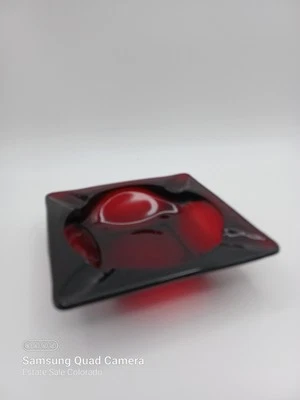 Vintage Anchor Hocking Deep Ruby Red 4 1/2" 4-Slot Glass Ashtray MCM - Image 1 of 4