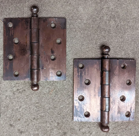 4 avail Pair 4"x4" CLEAN Antique Vintage Copper Steel Exterior Entry Door Hinges Cover