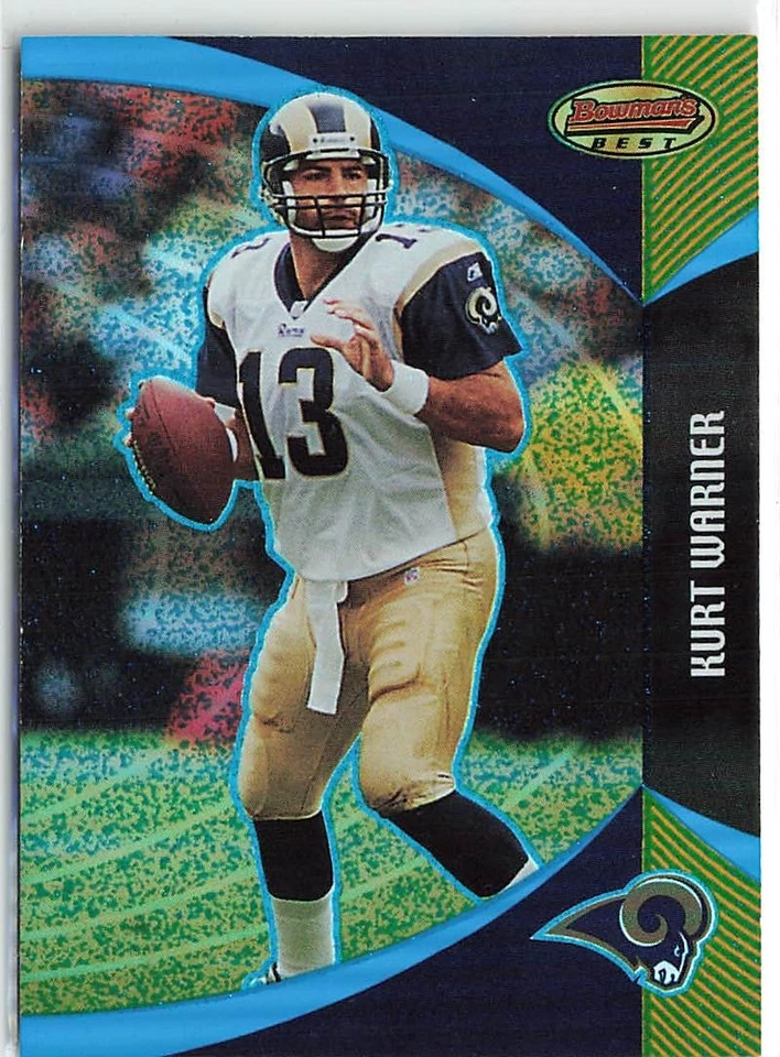 2003 Bowman's Best - Kurt Warner - Blue Parallel /499 #14 HOF - Image 1 of 2