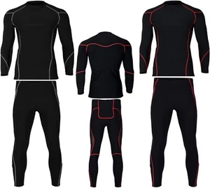MENS COMPRESSION SUIT THERMAL BASE LAYER CYCLING MOTORBIKE WINTER TOP & LEGGINGS - Picture 1 of 31