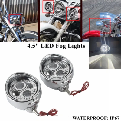 Chrome 4.5" Round LED Fog Lights  For HARLEY Dyna Sportster XL1200 XL883 2014+ - Image 1 of 4