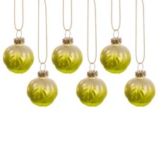Sass&Belle Christmas Brussels Sprout Baubles Set Of 6 Xmas Ornament Festive Deco