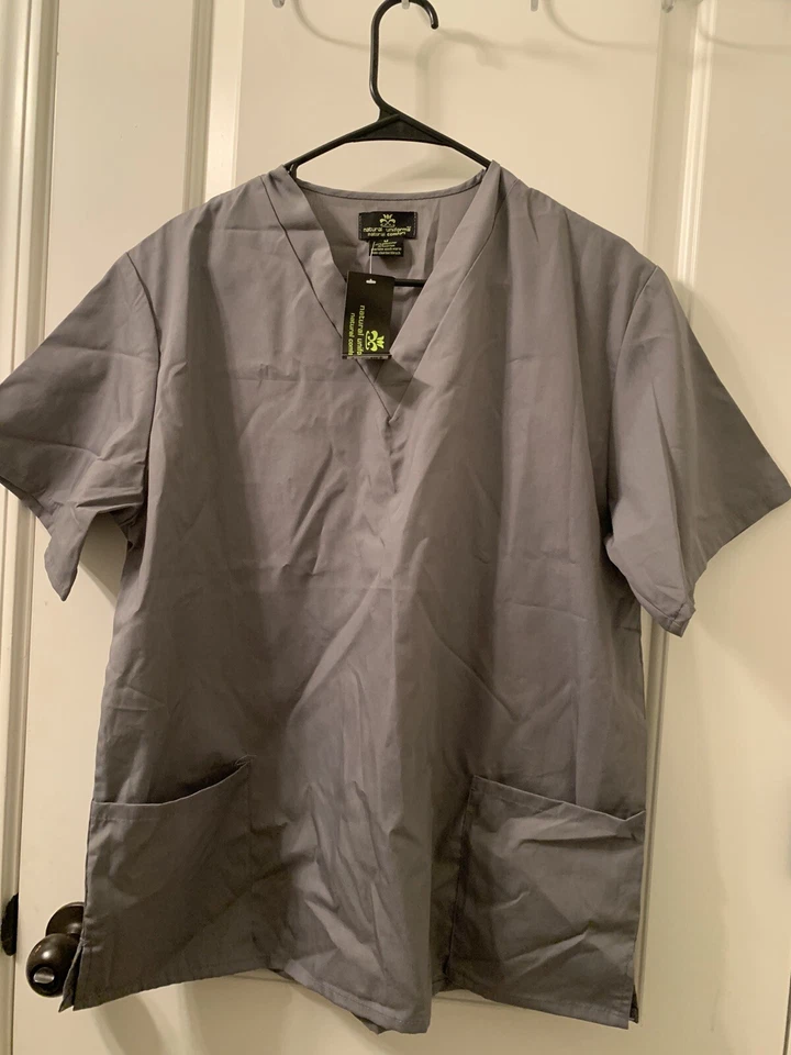 1pc Natural Uniforms Adult Scrub Top V-Neck Nurse Medical Size Medium Gray - Image 1 of 4