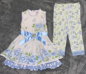Disney Girls Cinderella Dress Ruffle Blue Rose Ribbon Waistband White 3T - Picture 1 of 9
