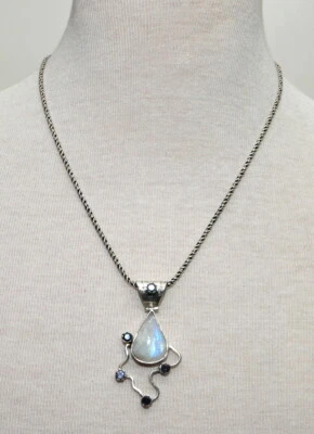 Collana Argento 925 ciondolo pendente goccia Opale Ametista  - Immagine 1 di 4