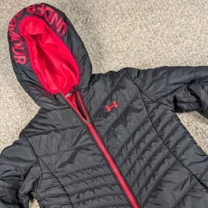 Under Armour Puffer Jacket ColdGear Fitted Black Pink YXL - Picture 1 of 6