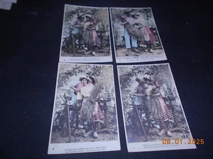 4 schöne Karten aus Serie hübsche junge Dame Liebespaar Gärtner Holzschuhe 1904 - Picture 1 of 2