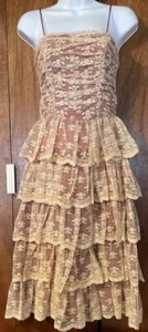 Vintage 70’s/80’s Burgundy & Beige Layered Lace Party Dress - Picture 1 of 22