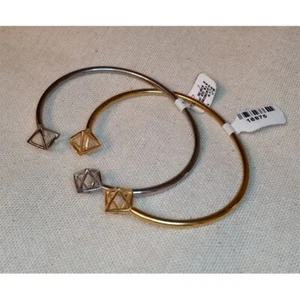 New Lesa Michelle 2 gold and silver plated cuff polygon tips trendy layering - Picture 1 of 3