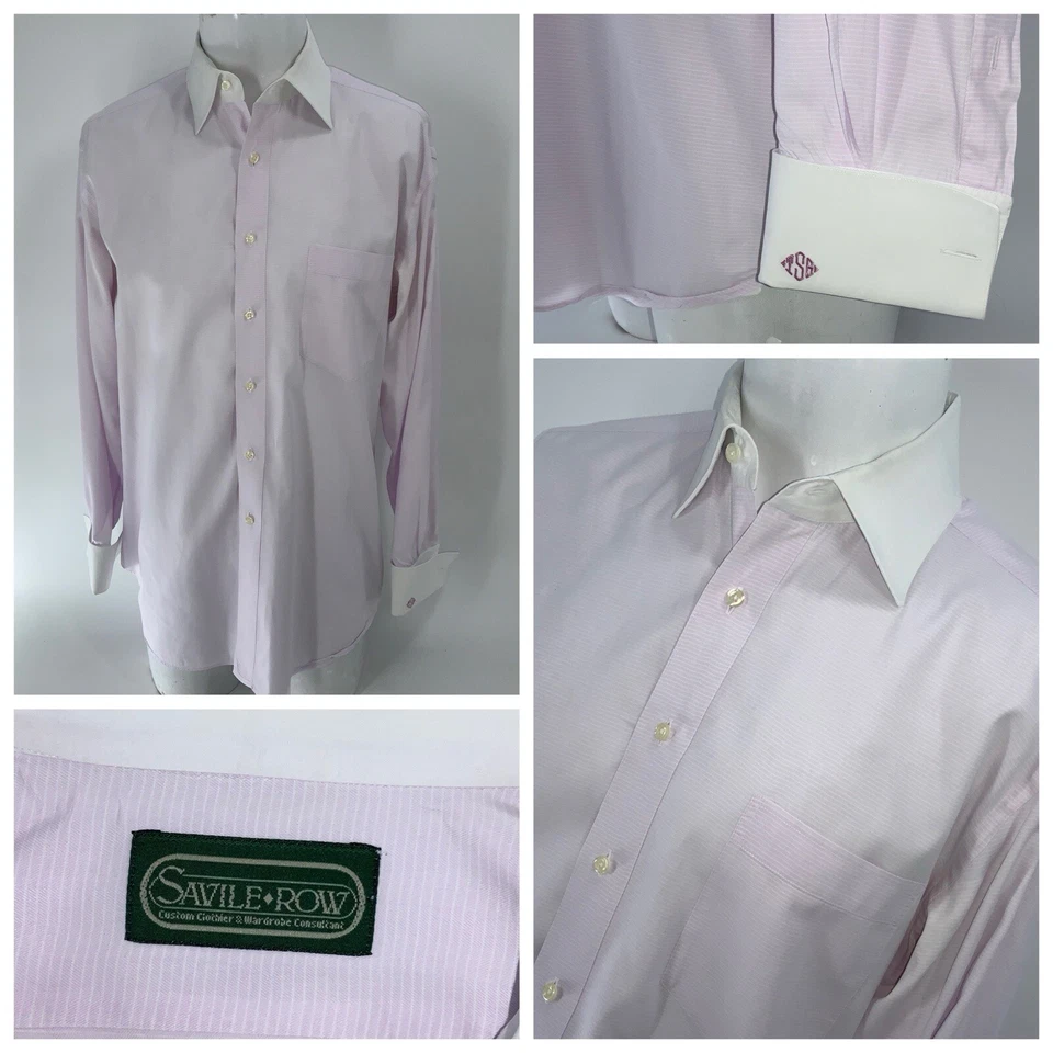 Savile Row French Cuff Dress Shirt 15.5 33 Light Purple Striped Cotton YGI X4-94 - Image 1 of 4