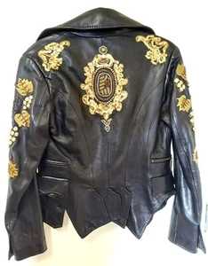 Real Leather Jacket Elvis Style Biker Soft Lambskin Unique 3D Hand Embroidered - Picture 1 of 12