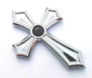 Christian Cross Jesus Cross car auto bike chrome emblem decal sticker BLACK dome - Foto 1 di 2