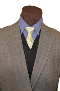 Joseph Abboud 2btn olive brown plaid blue windowpane slim fit 130s blazer sz 46L - Picture 1 of 4