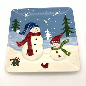 Plato Chill Out Cuadrado San Nicolás Muñeco de Nieve Navidad Cardenal Azul Ensalada/Pastel - Imagen 1 de 5