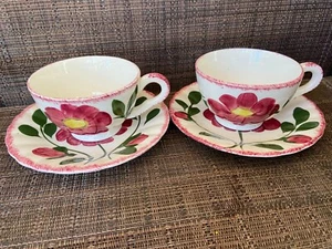 2 Blue Ridge Southern Pottery Red Nocturne Colonial Cups & Saucers 3 buds - Picture 1 of 3