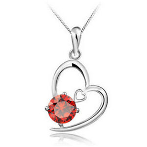 Fashion Girl Necklace Heart Red Circle Crystal Cz Cubic Zircon Ia Pendant Gift 