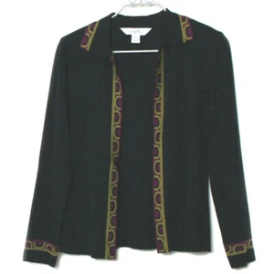 Ming Wang Women Black Purple Green Geo Long Sleeve Collar Open Acrylic Sweater S - Picture 1 of 8