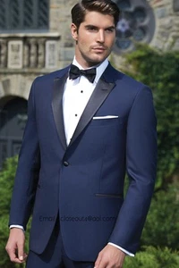 New Ike Behar Blake Navy Midnight Blue Wool Tuxedo Slim Fit FREE Vest & Bow Tux - Picture 1 of 7