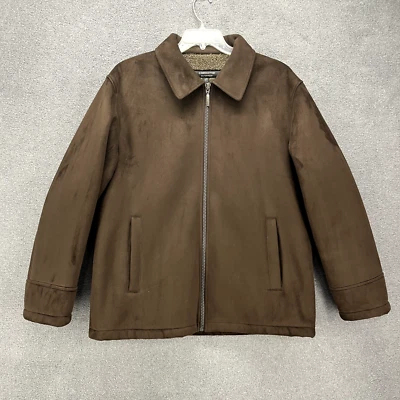 Claiborne Outerwear Chaqueta Para Hombres XL Marrón Imitación Gamuza Cremallera Completa Abrigo Forrado de Vellón Foto 1 de 4