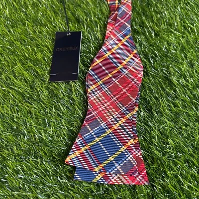 Pajarita de seda Cremieux corbata roja azul a cuadros ajustable preppy nueva con etiquetas precio de venta sugerido por el fabricante 39 USD Foto 1 de 4