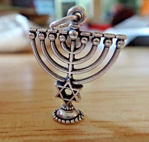Sterling Silver 3D 18x14mm Menorah & Star of David Charm - Picture 1 of 6